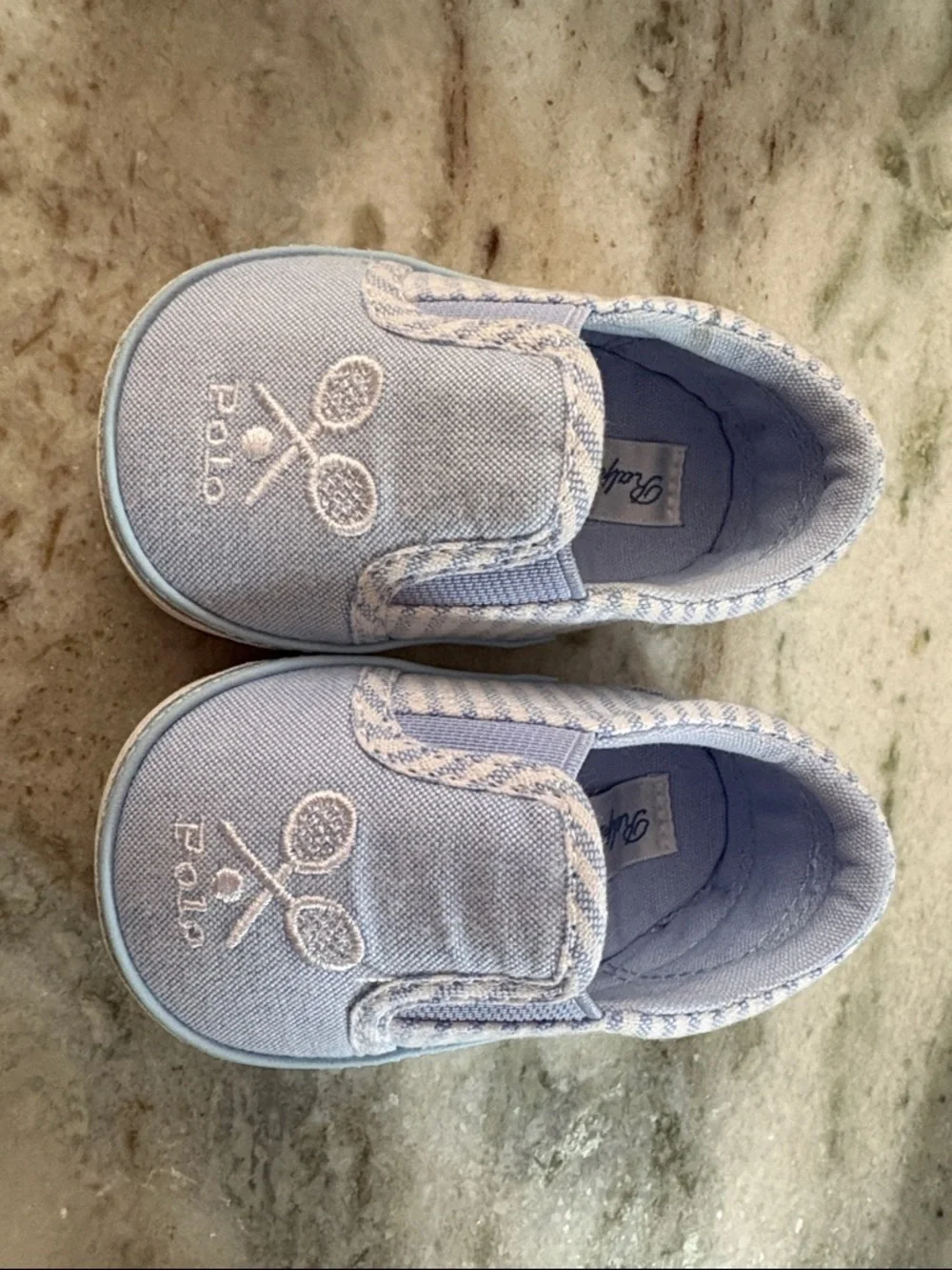 🧸 Ralph Lauren Light Blue Slip-On Baby Shoes